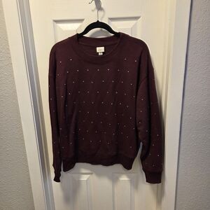 a new day Maroon Sweatshirt with Rhinestones